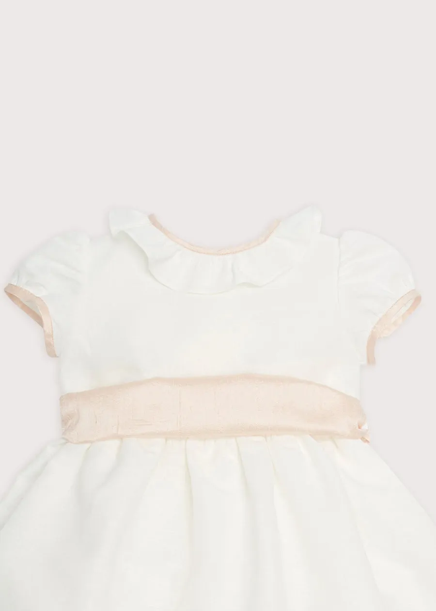 Flower Girl Ivory Dress with Pink Silk Sash (12mths-10yrs)