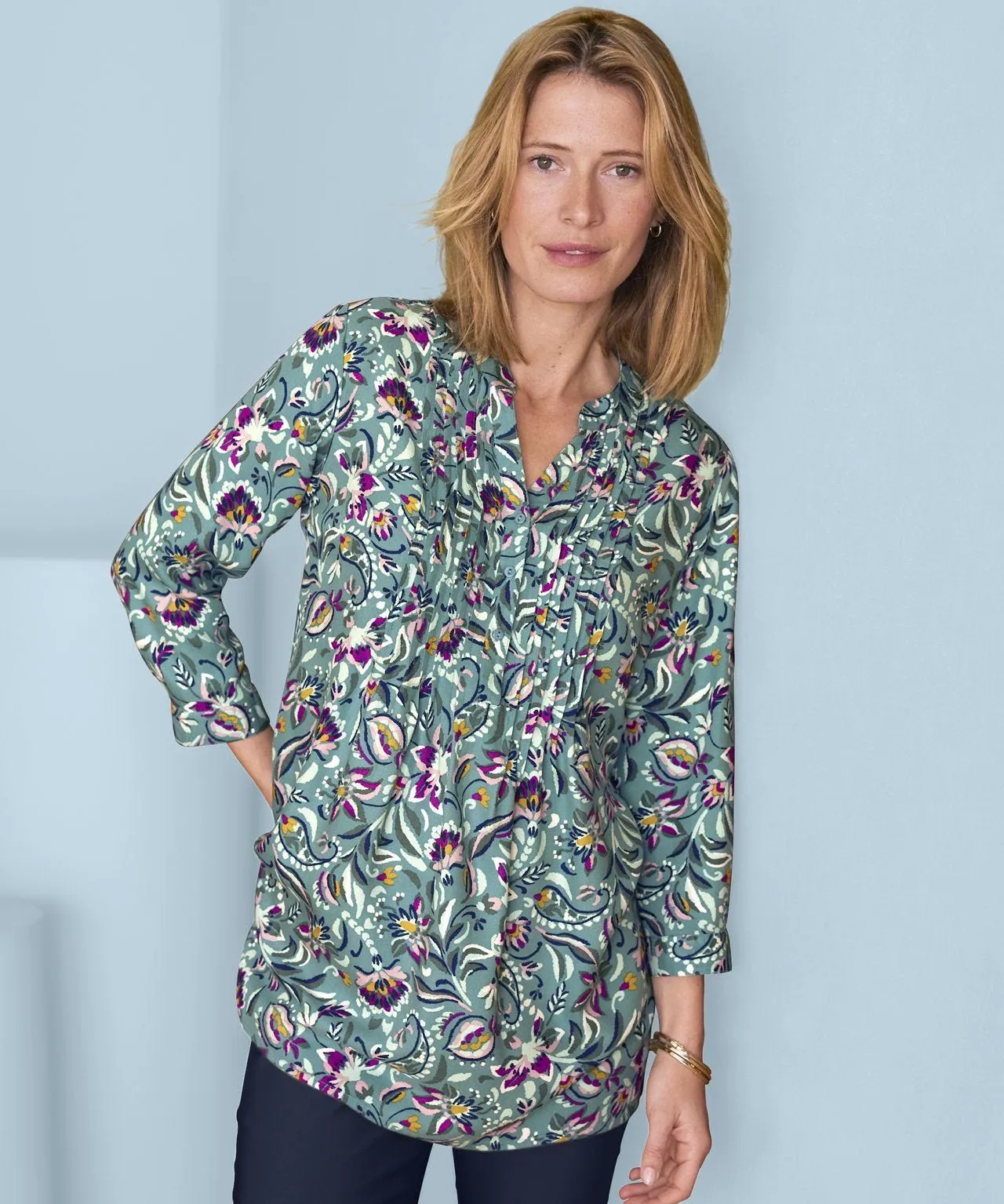 Front Pleated Printed Tunic