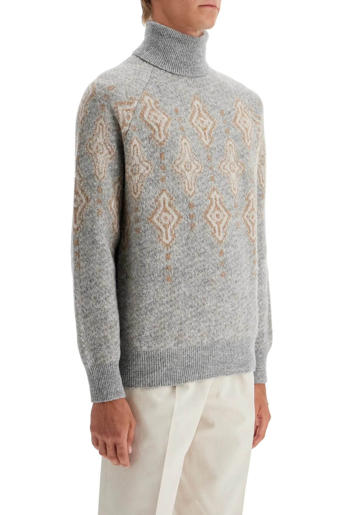 Geometric Jacquard Turtleneck Sweater