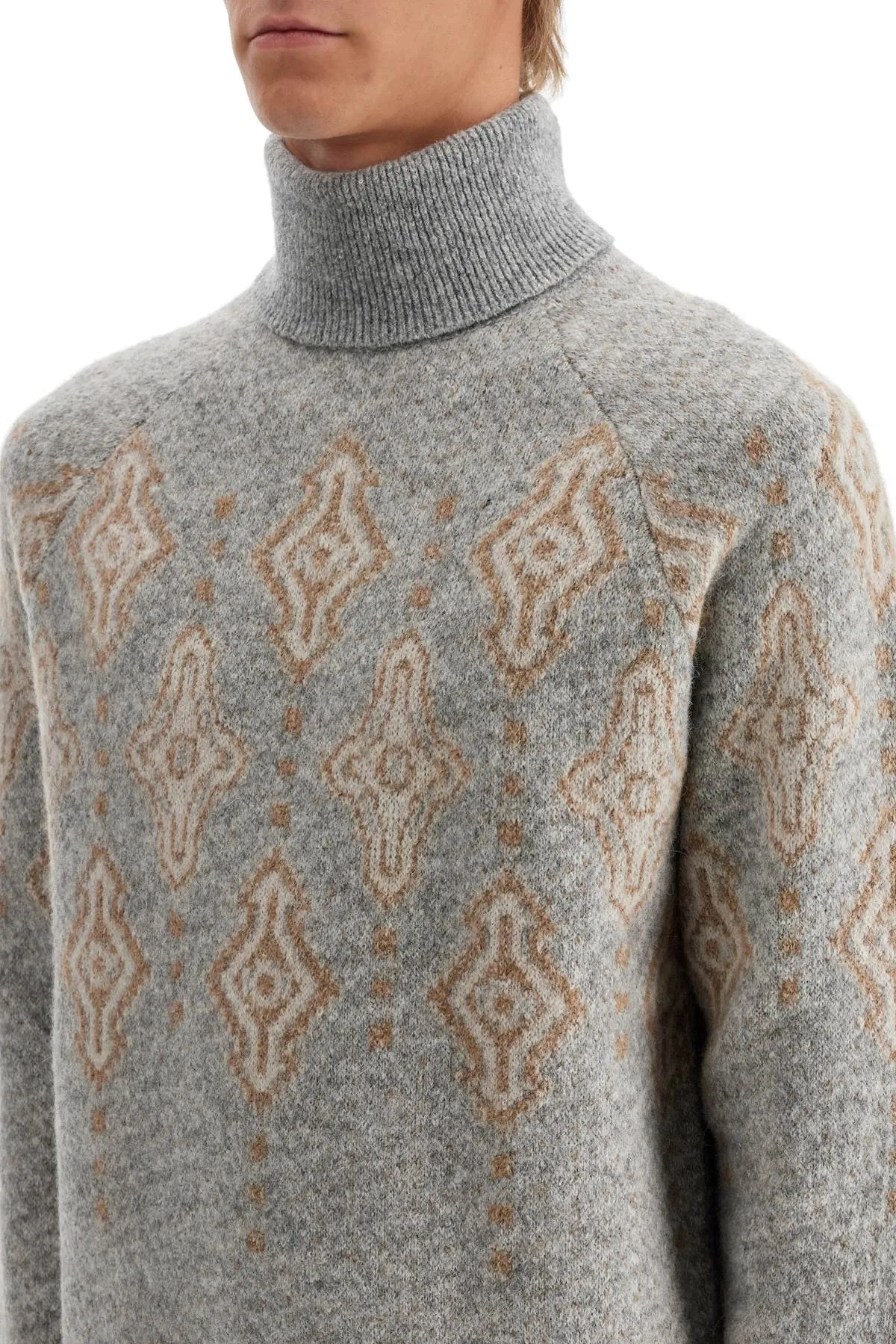 Geometric Jacquard Turtleneck Sweater