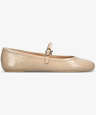 Gianvito Rossi Womens Bone Carla ribbon-buckle patent-leather flats