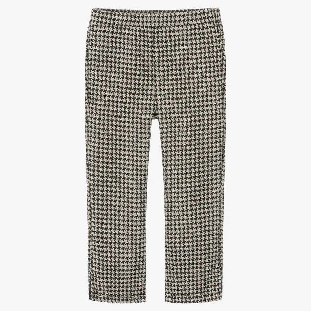 Girls Beige & Black Houndstooth Leggings