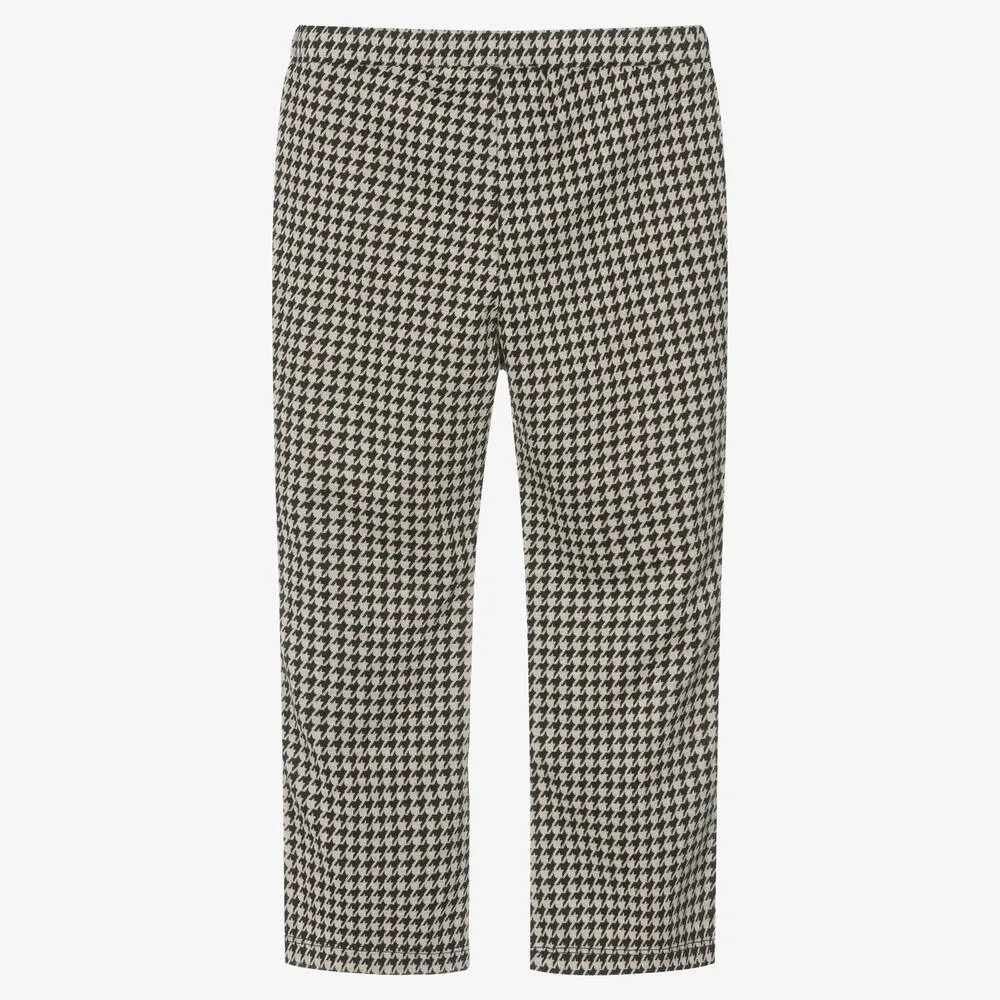 Girls Beige & Black Houndstooth Leggings