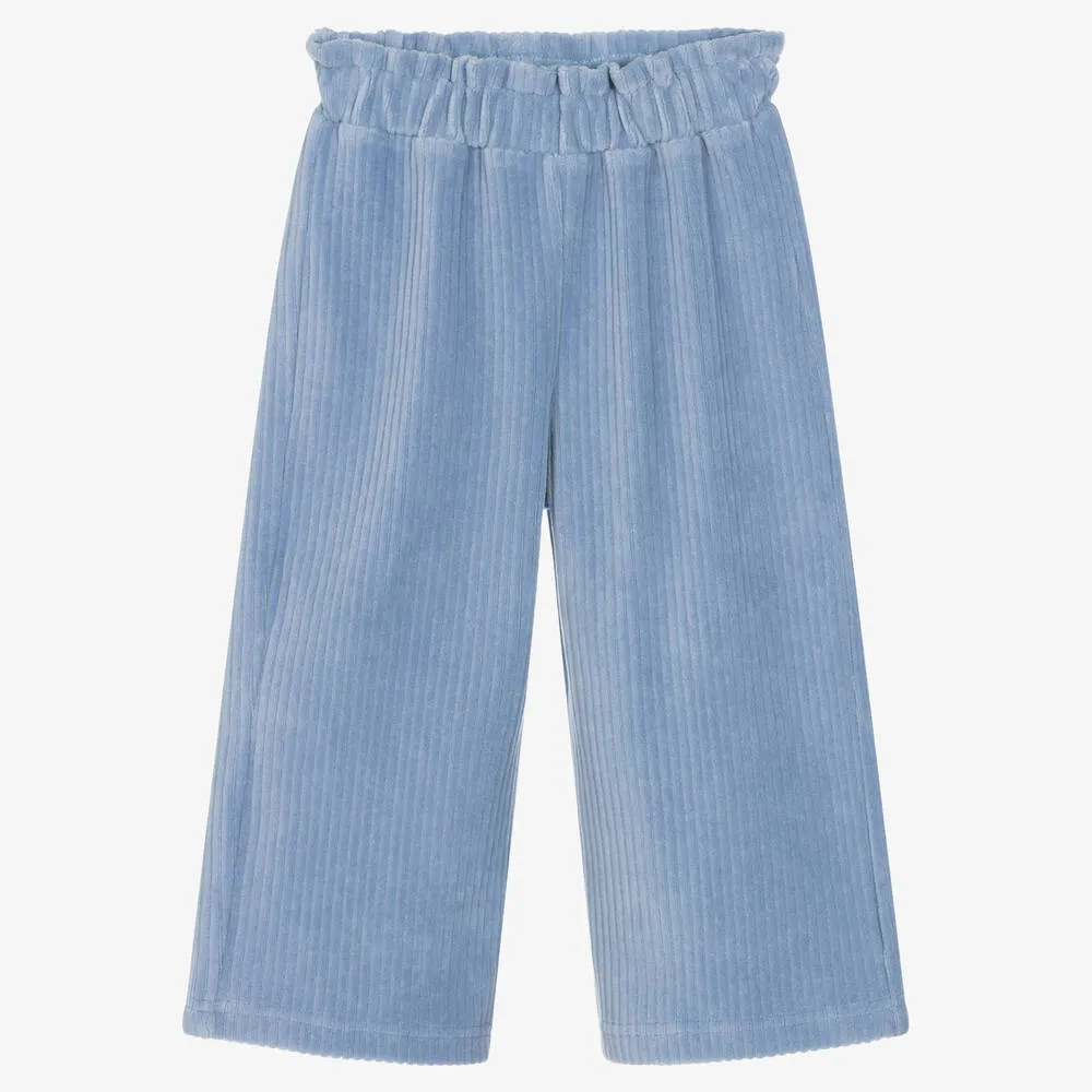 Girls Blue Ribbed Velour Culottes 