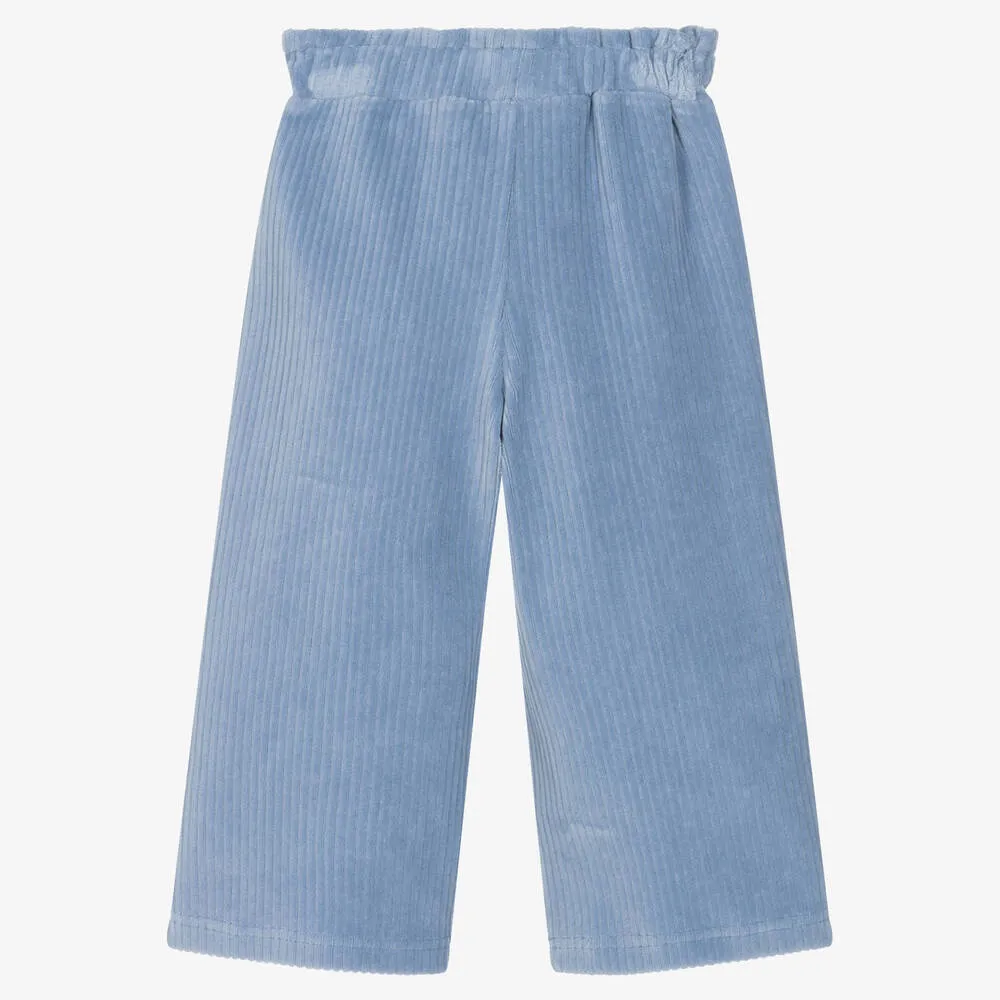 Girls Blue Ribbed Velour Culottes 