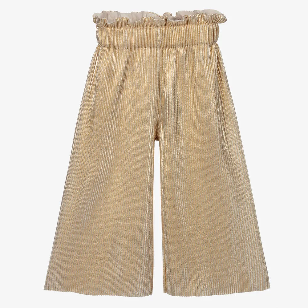 Girls Gold Pleated Lamé Culottes