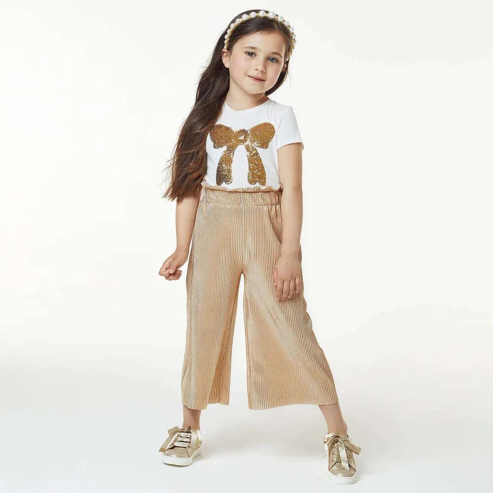 Girls Gold Pleated Lamé Culottes