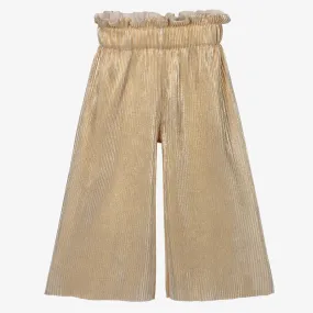 Girls Gold Pleated Lamé Culottes