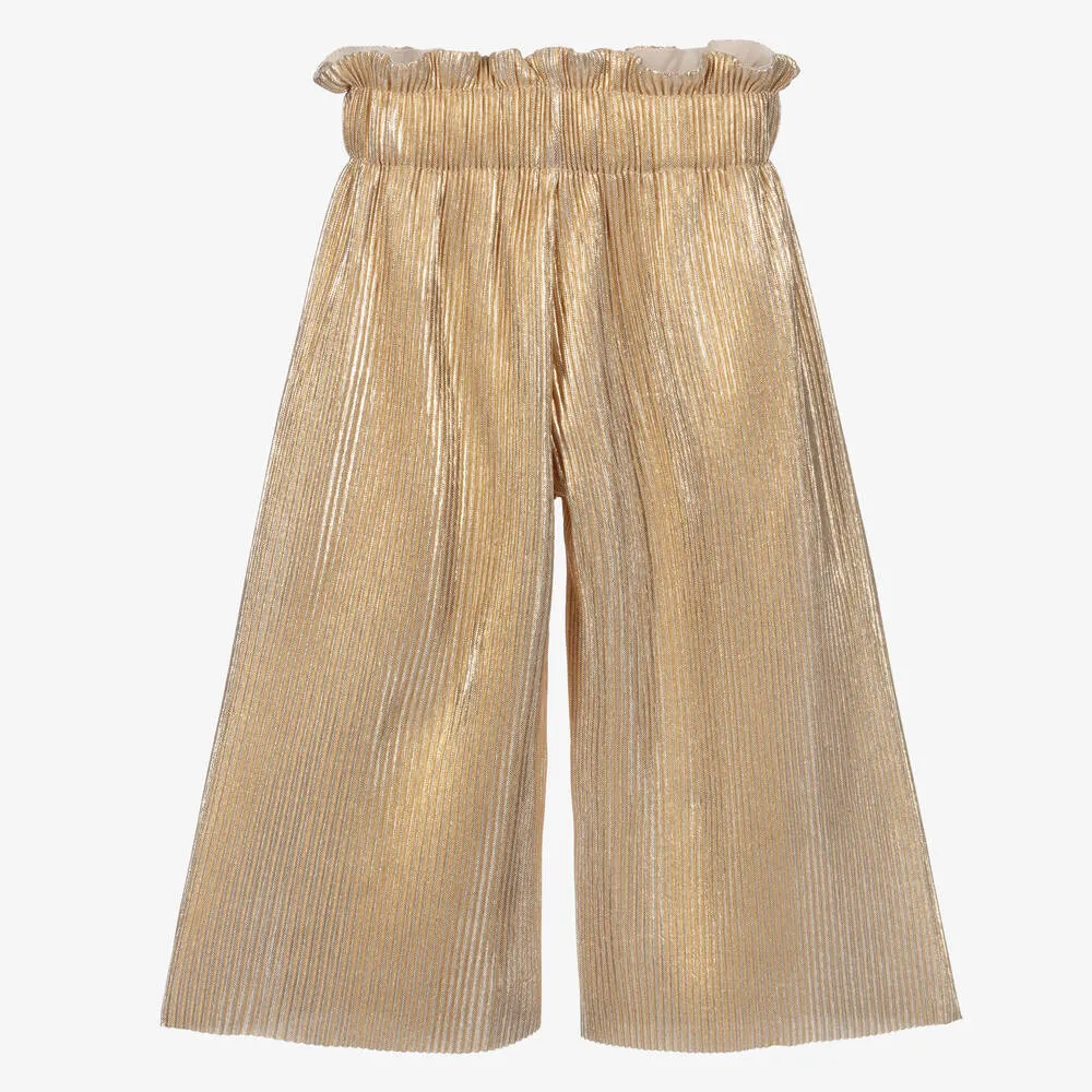 Girls Gold Pleated Lamé Culottes