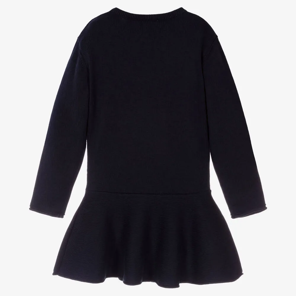 Girls Navy Blue Cotton Knit Dress