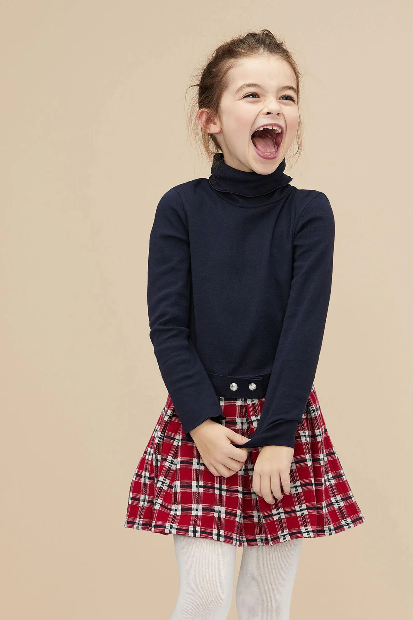 Girl's Navy Red Loeva Long Sleeves Dress