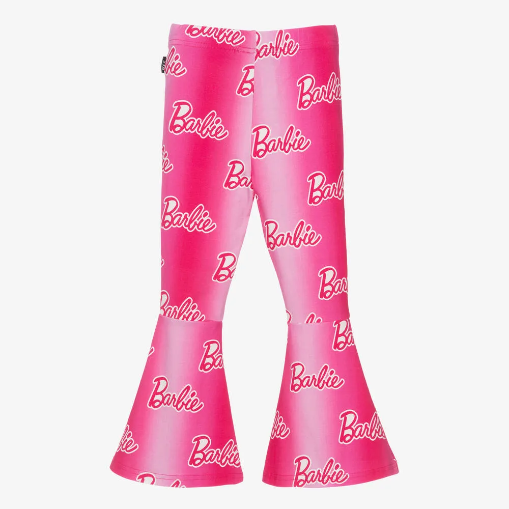 Girls Pink Barbie Cotton Flared Leggings