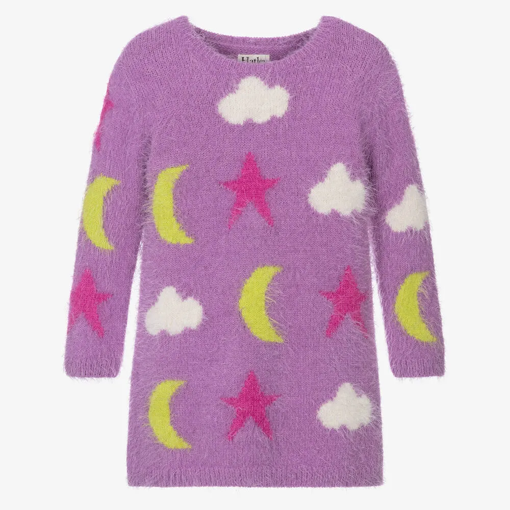 Girls Purple Fluffy Knit Dress