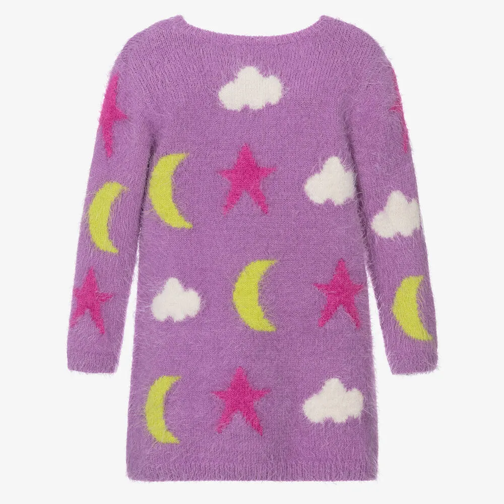 Girls Purple Fluffy Knit Dress