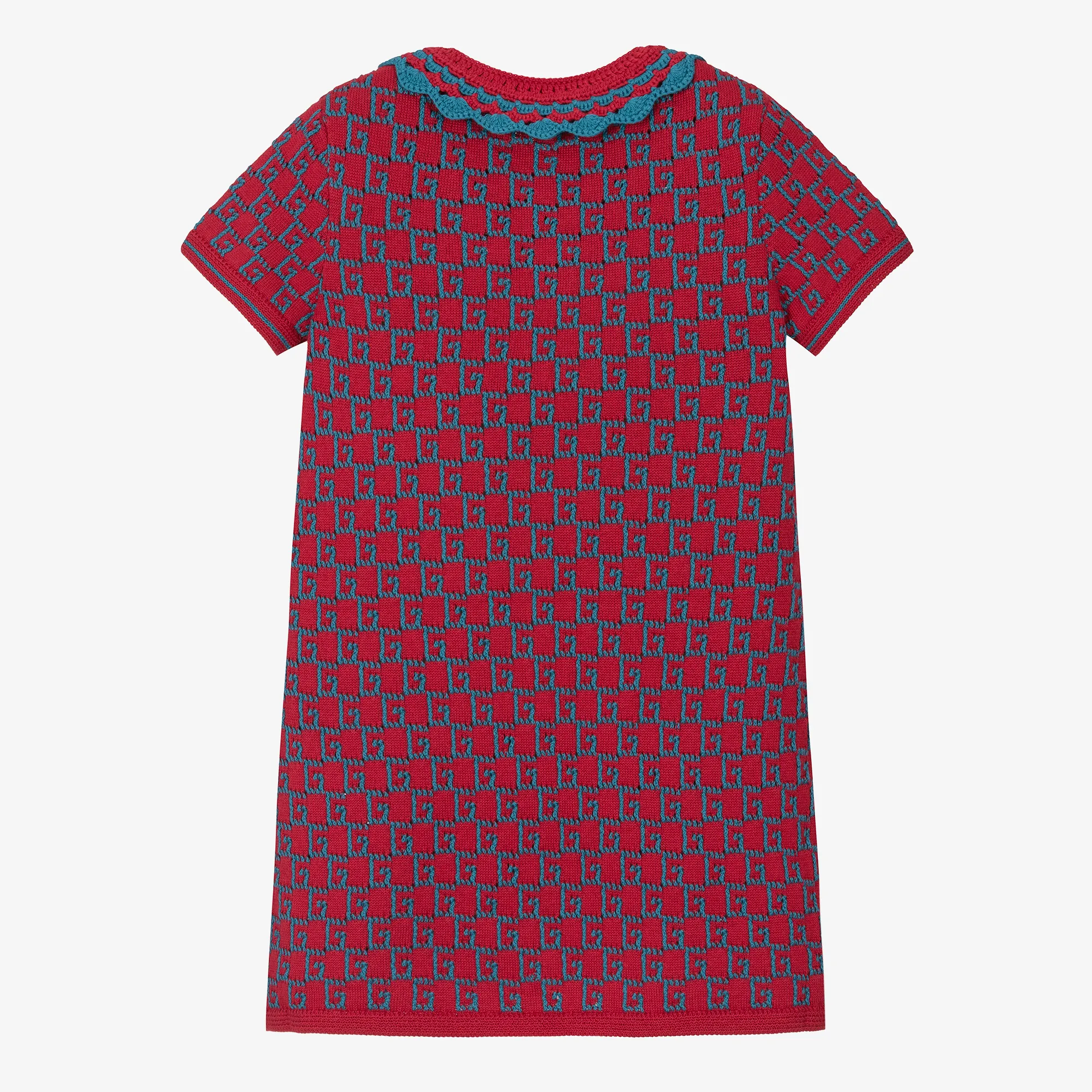 Girls Red & Blue Cotton Knit Dress