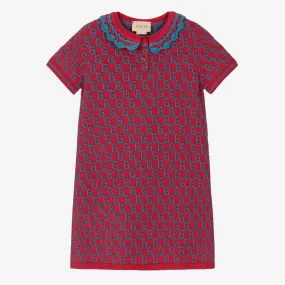 Girls Red & Blue Cotton Knit Dress