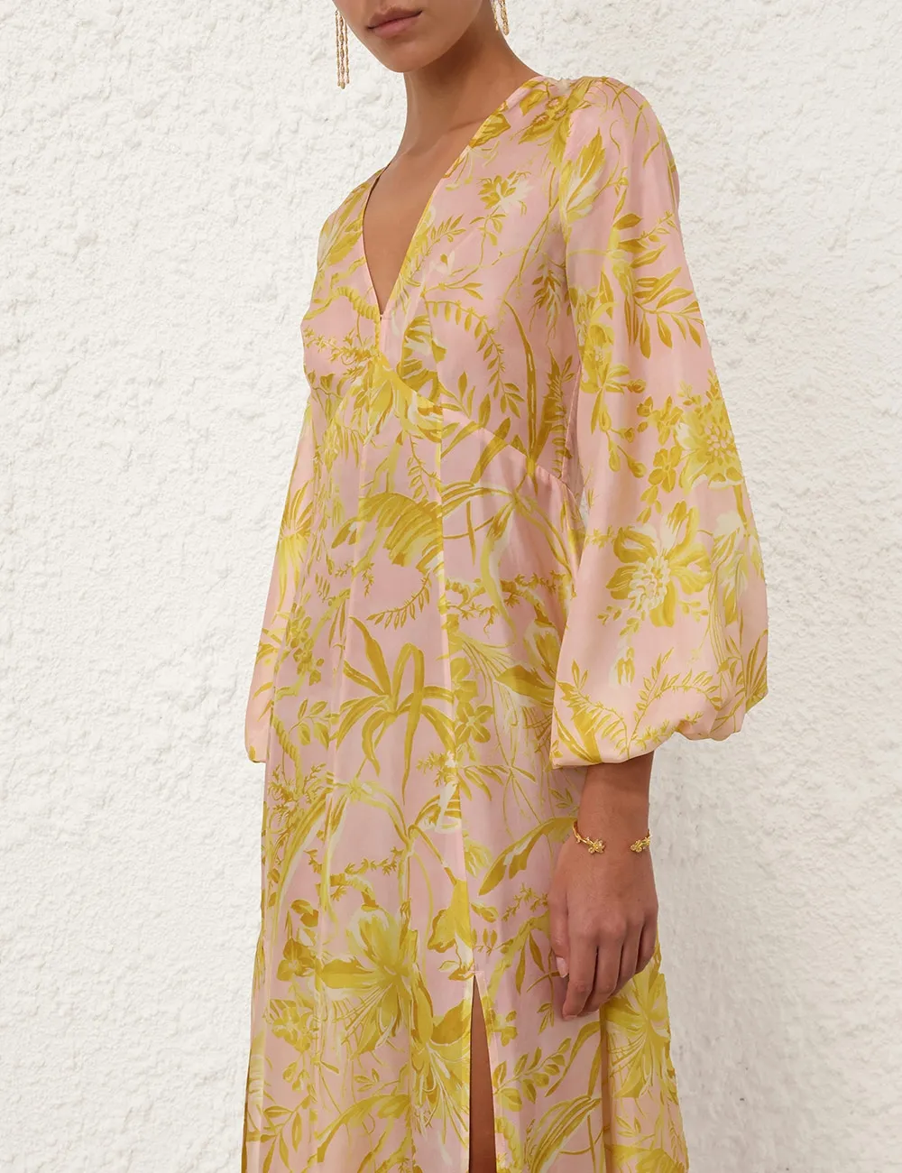 Golden Long Sleeve Maxi Dress