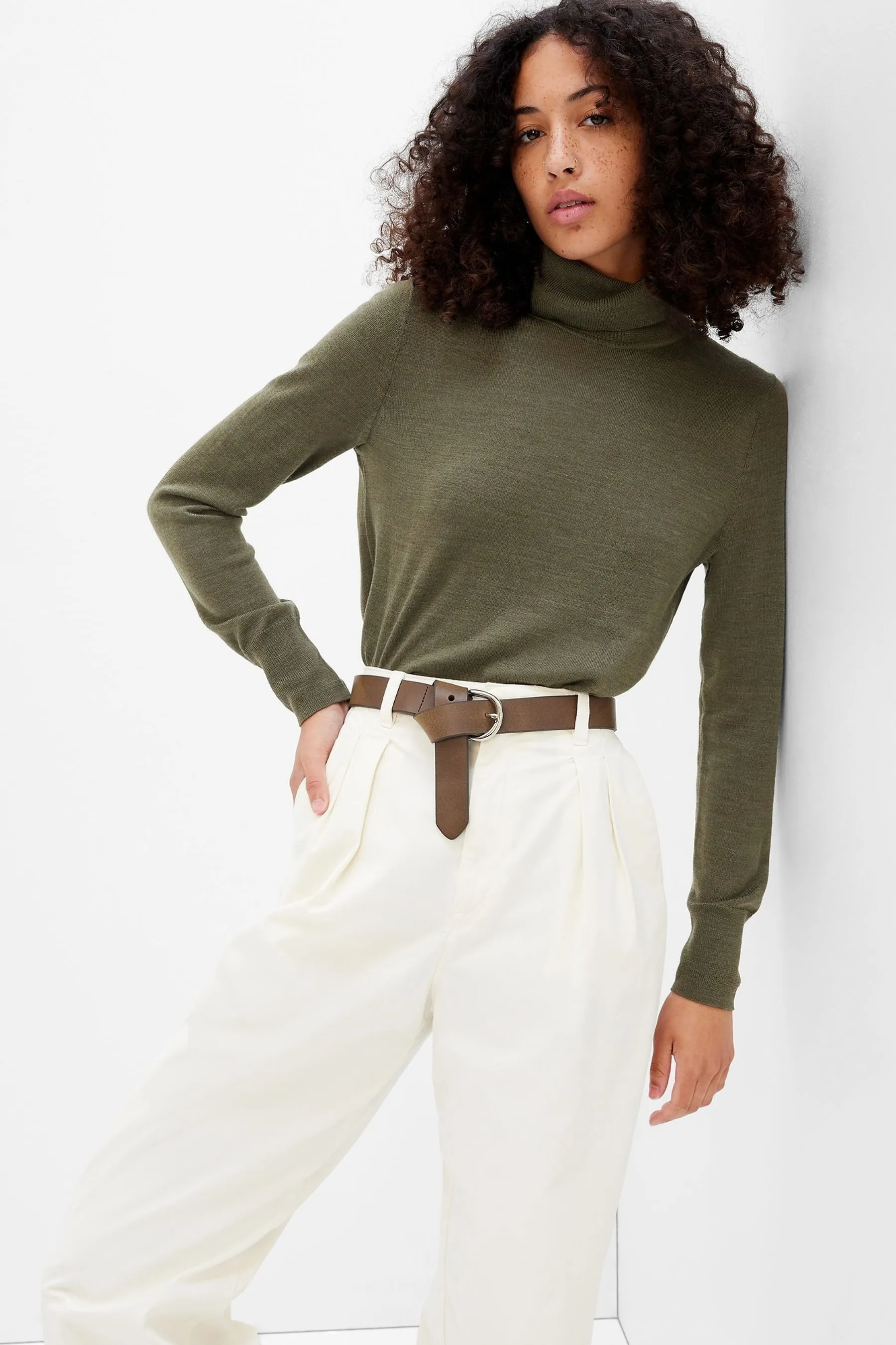 Green Merino Turtleneck Jumper