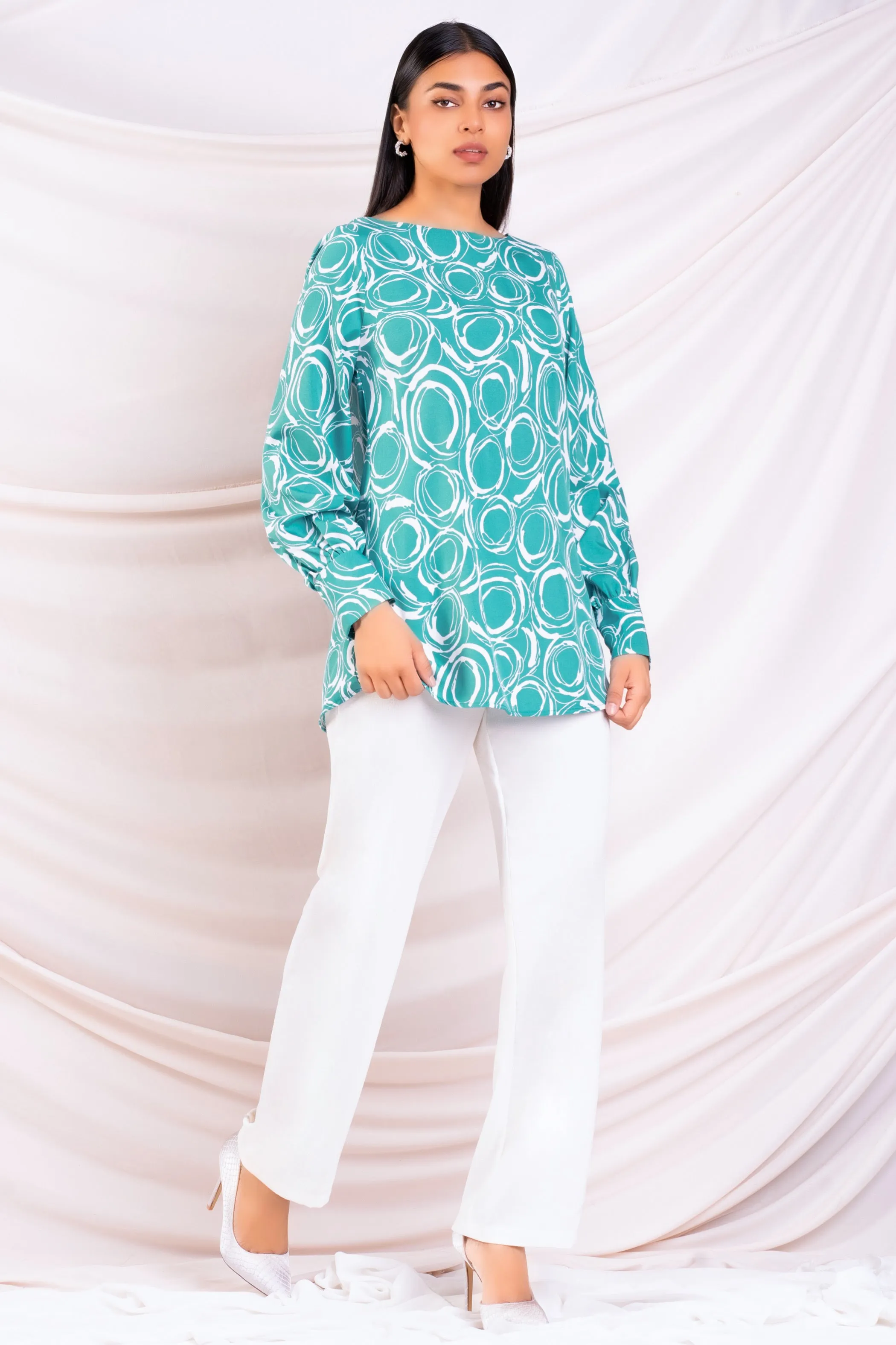 Green Printed Long Top