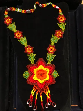 Guatemalan handcrafted glass bead floral necklace, approximately 22”