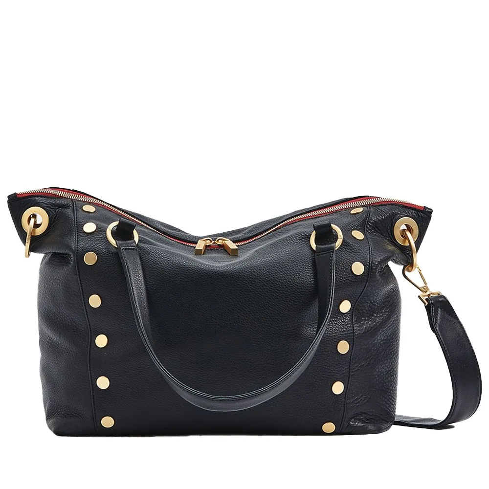 Hammitt Daniel Lrg Satchel black/brushed gold red zip