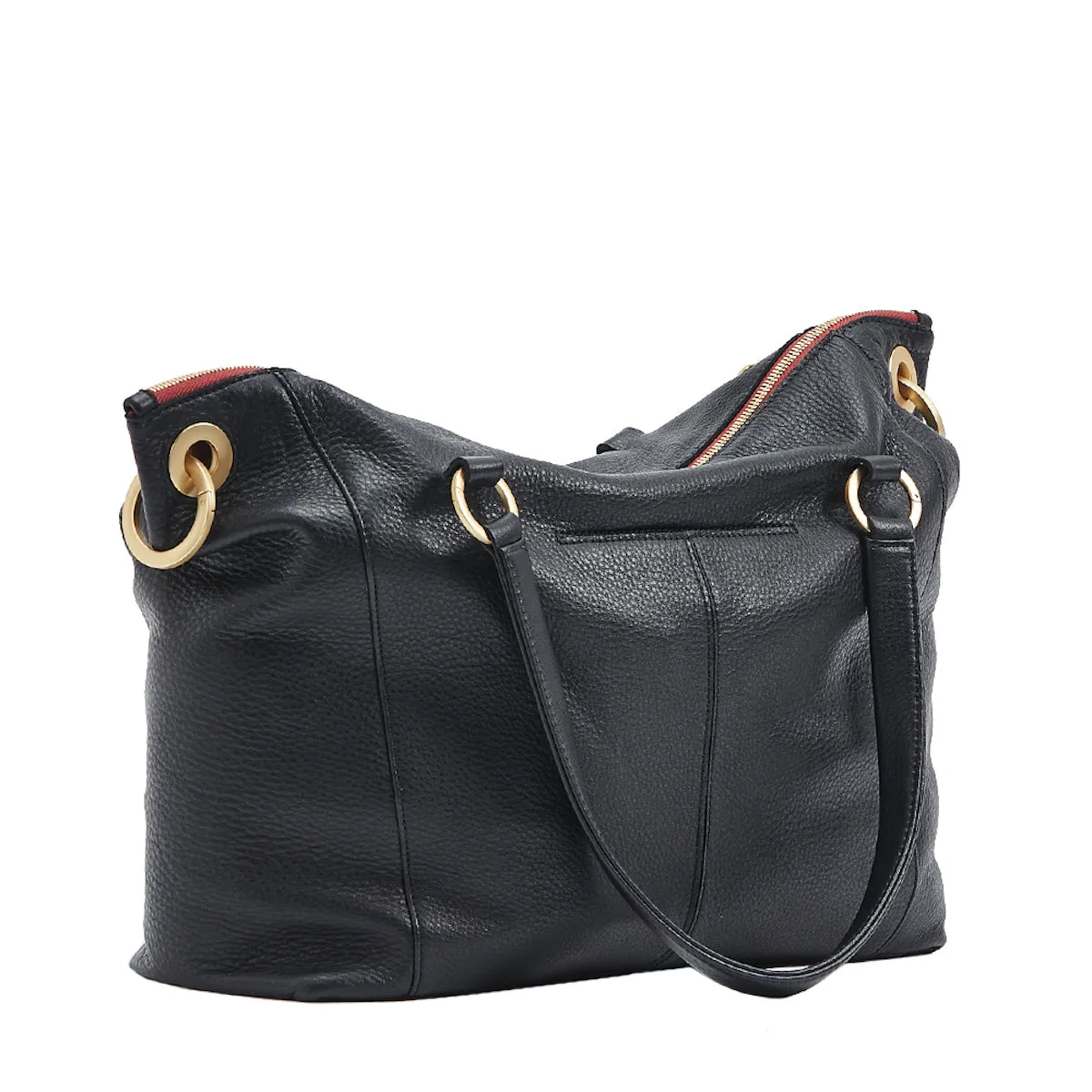 Hammitt Daniel Lrg Satchel black/brushed gold red zip