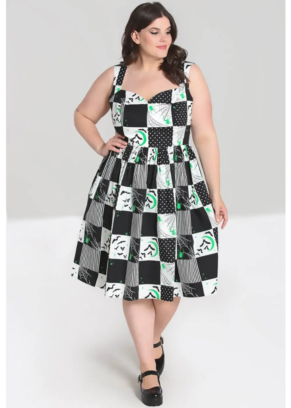 Hell Bunny Annie Bats 50's Swing Dress Black White