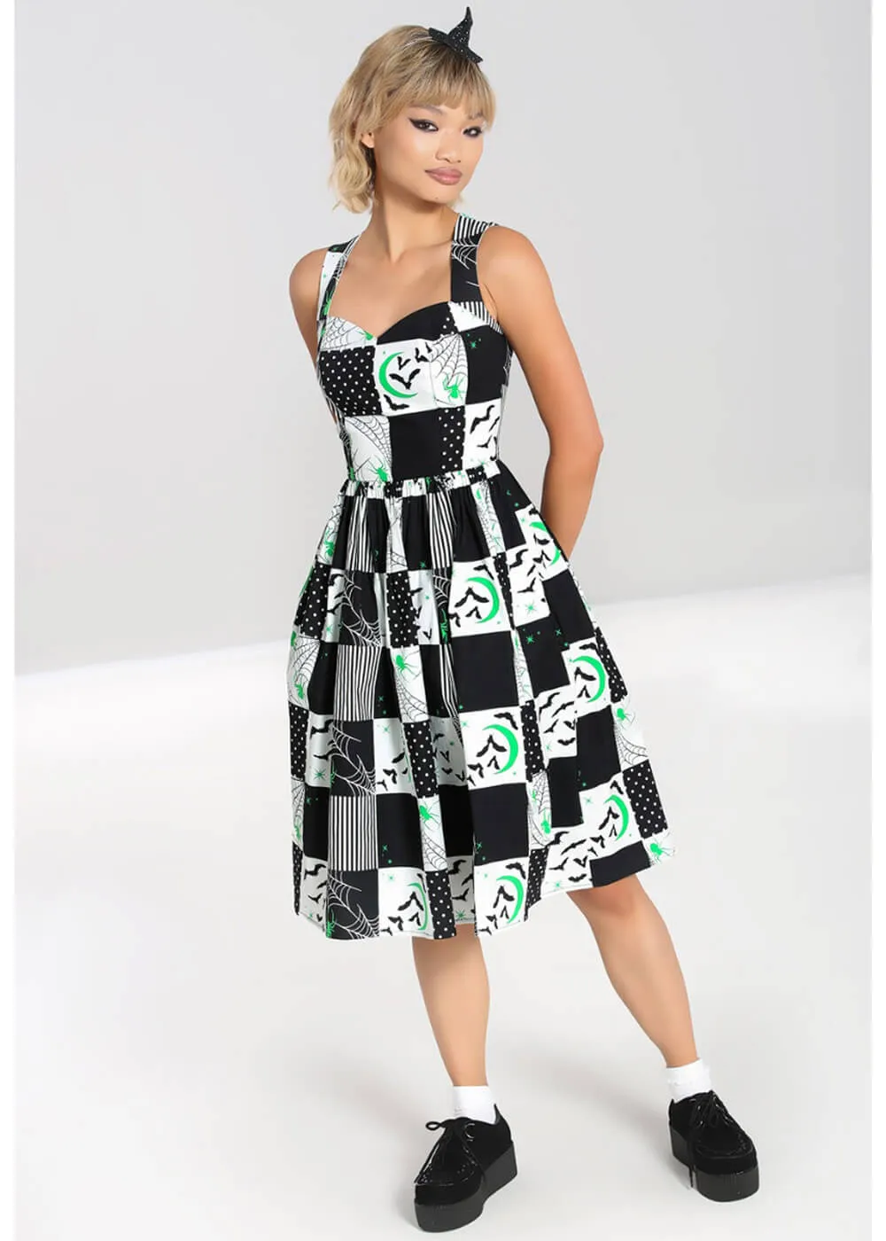 Hell Bunny Annie Bats 50's Swing Dress Black White