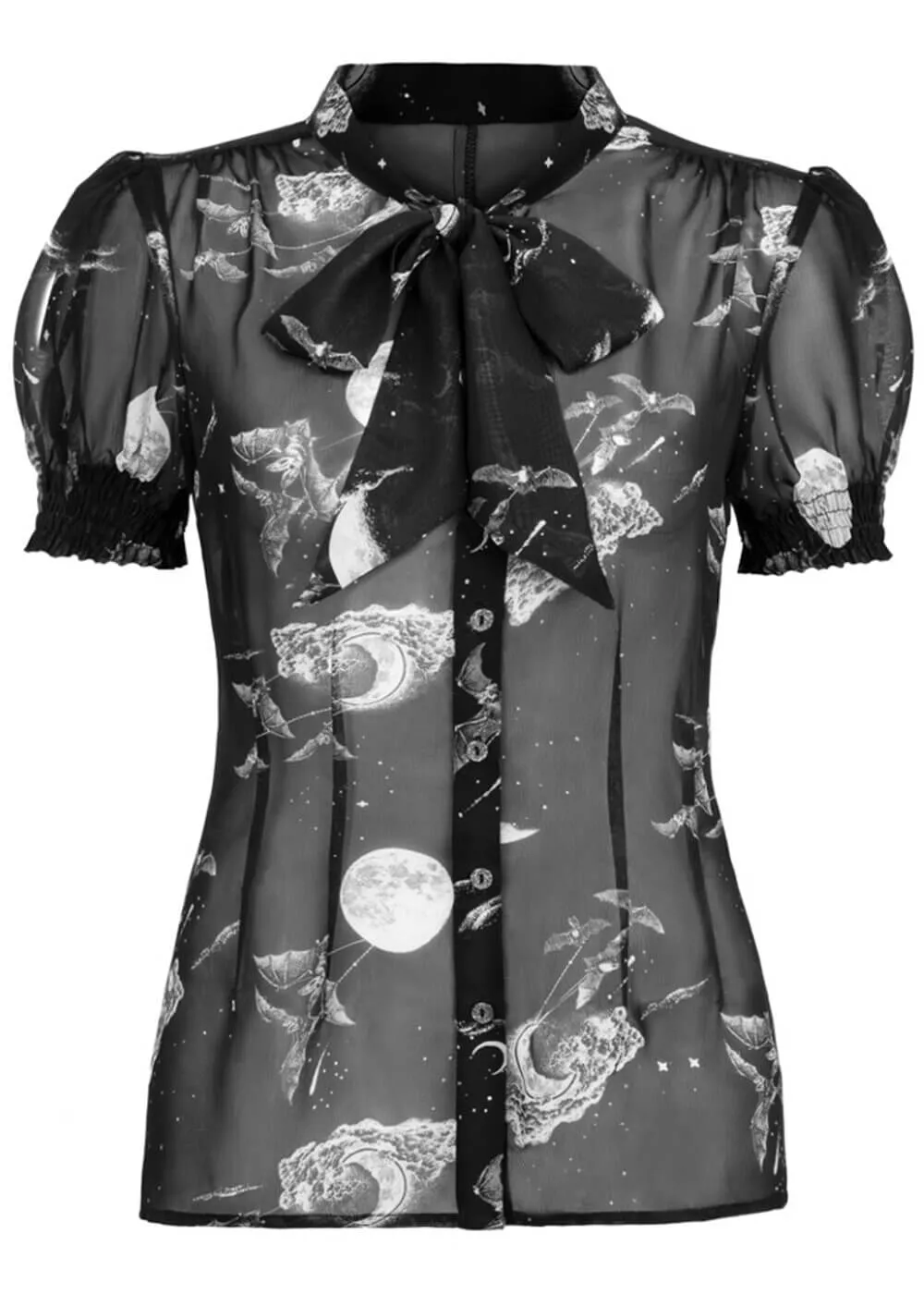 Hell Bunny Over The Moon Bats 40's Blouse Black