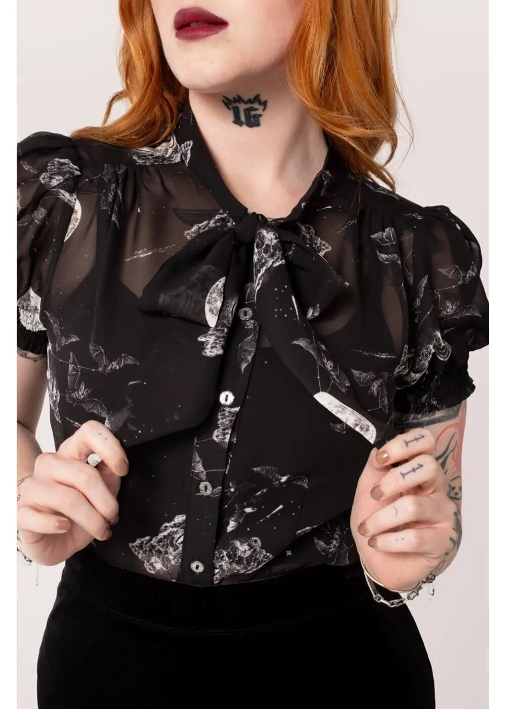 Hell Bunny Over The Moon Bats 40's Blouse Black