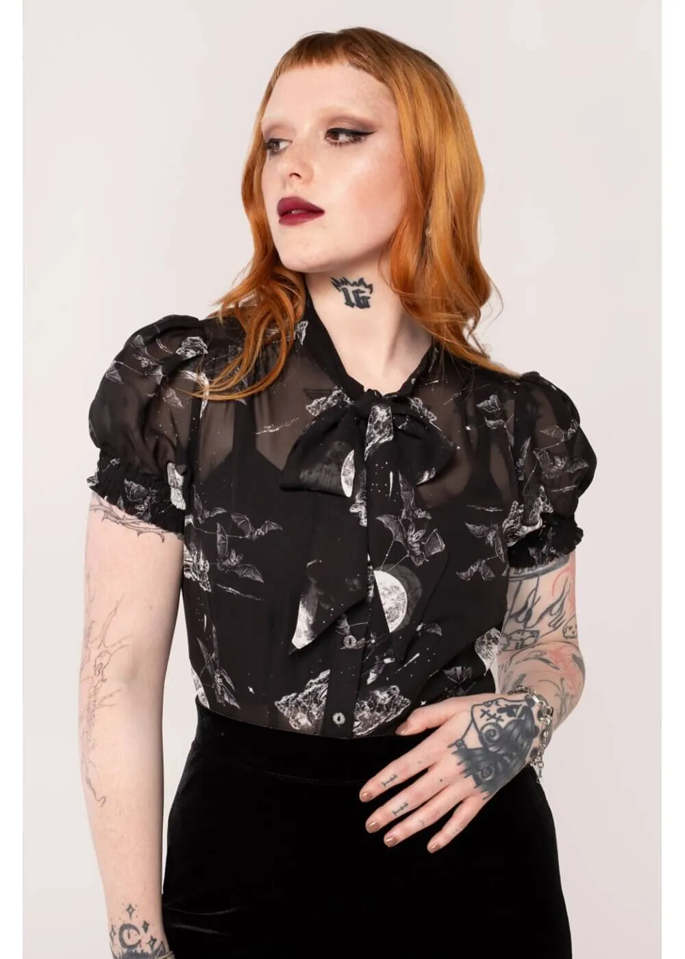 Hell Bunny Over The Moon Bats 40's Blouse Black