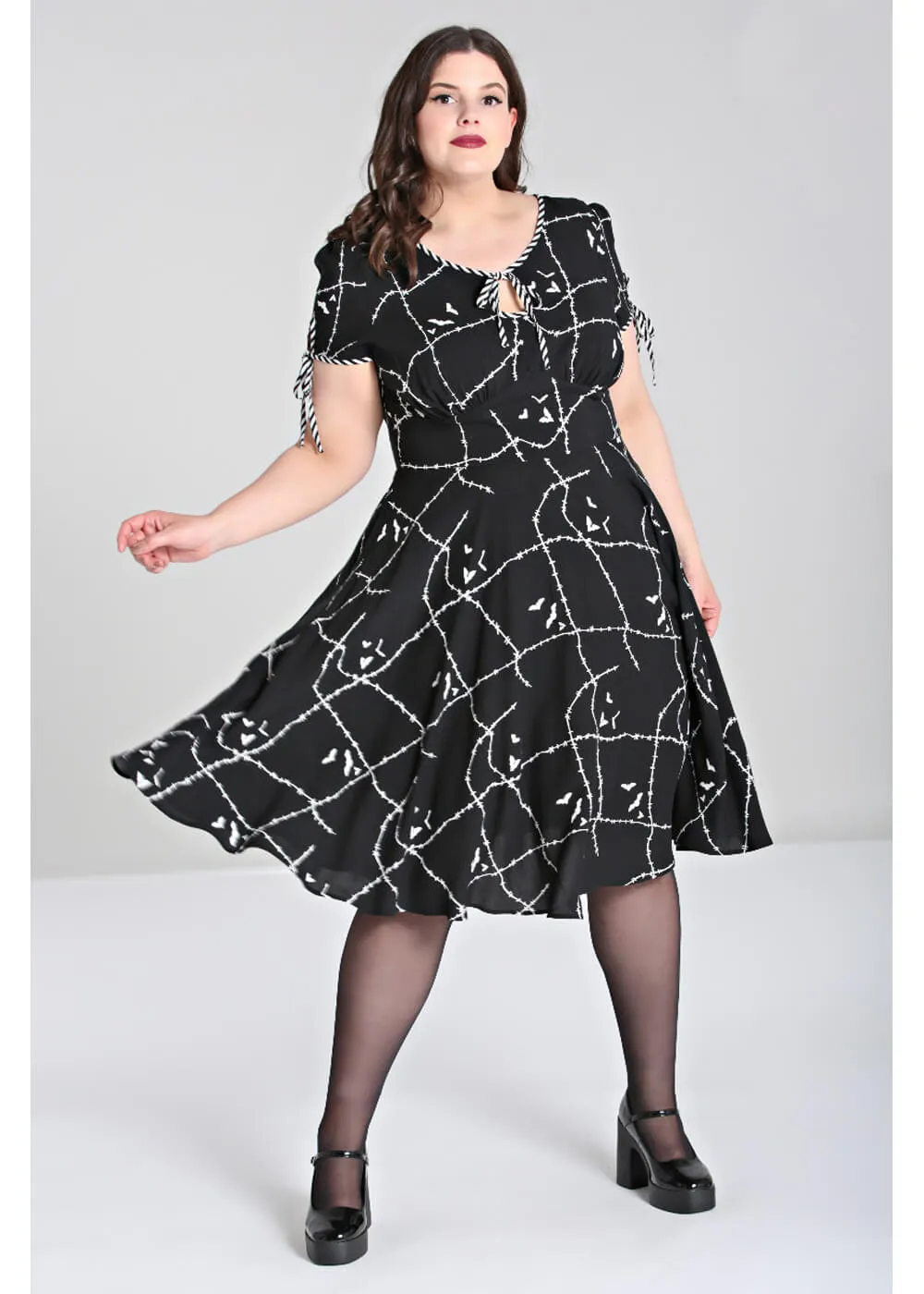 Hell Bunny Stitches 40's Midi Swing Dress Black