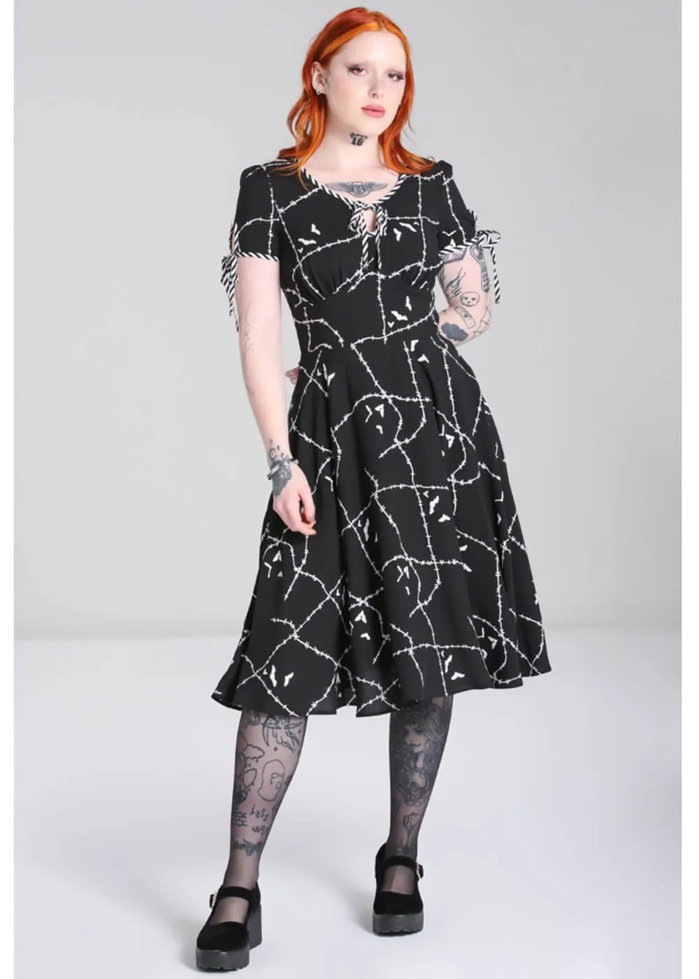 Hell Bunny Stitches 40's Midi Swing Dress Black