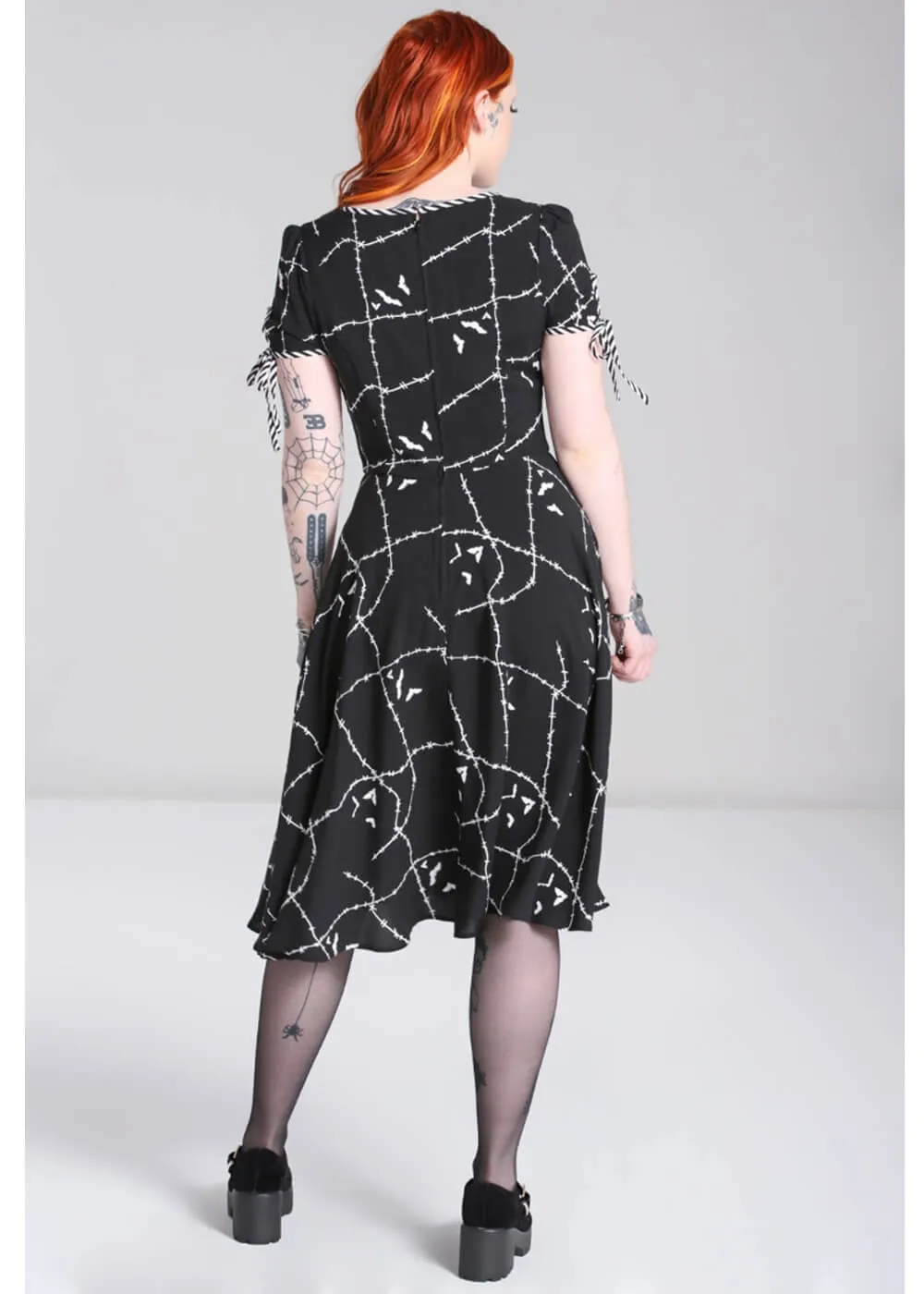 Hell Bunny Stitches 40's Midi Swing Dress Black