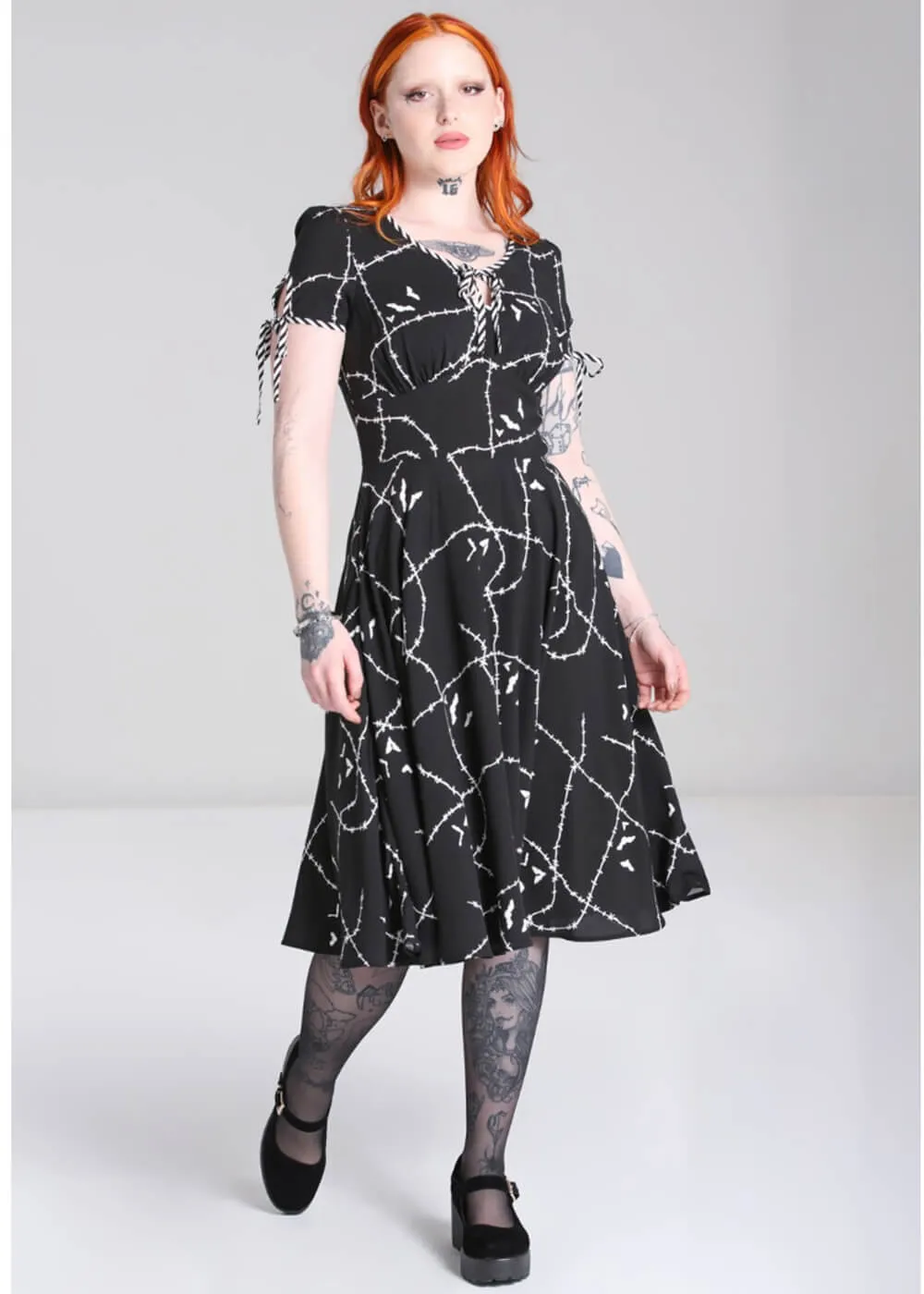 Hell Bunny Stitches 40's Midi Swing Dress Black