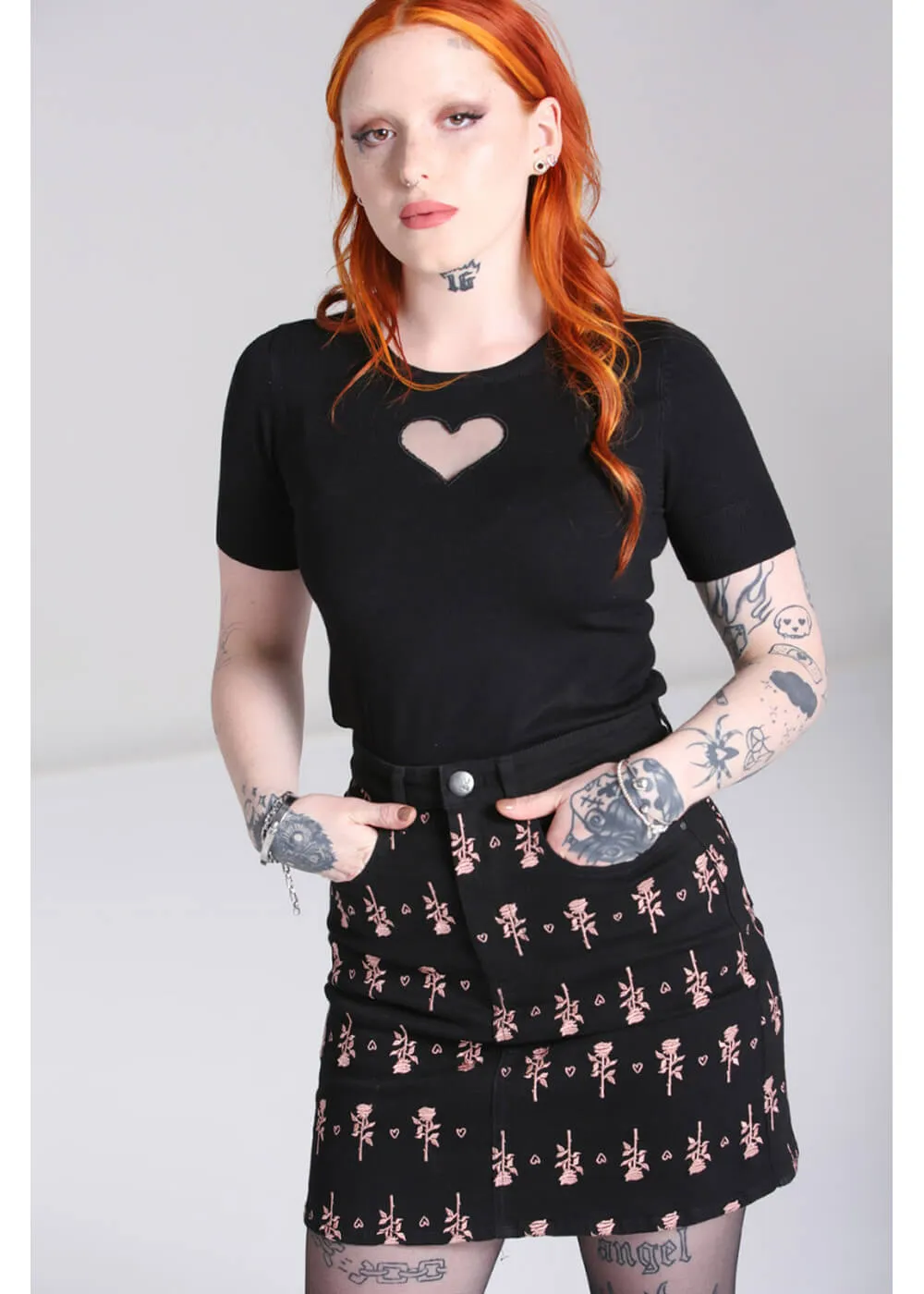 Hell Bunny The Lover Rose 60's Mini Skirt Black