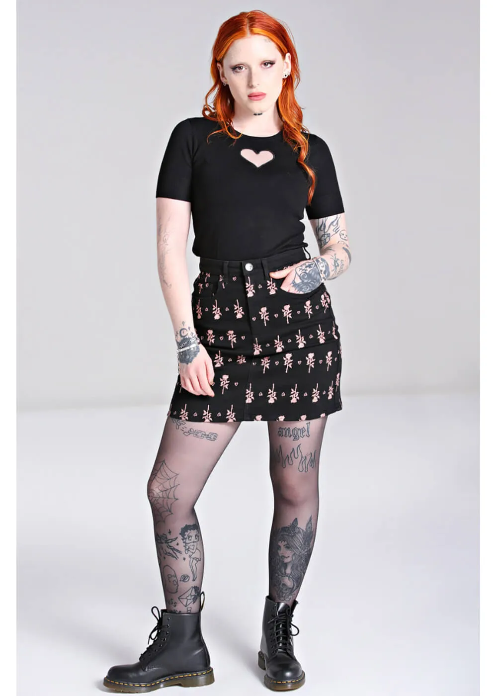 Hell Bunny The Lover Rose 60's Mini Skirt Black