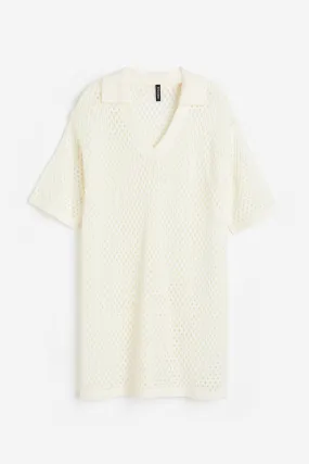 Hole-knit dress - Short sleeve - Short - Cream - Ladies | H&M GB