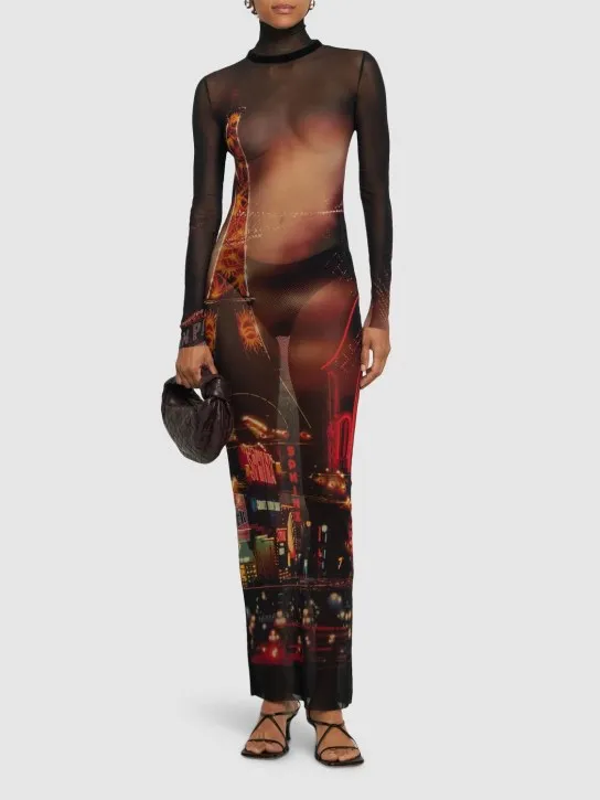 Jean Paul Gaultier   Pigalle printed mesh long dress 