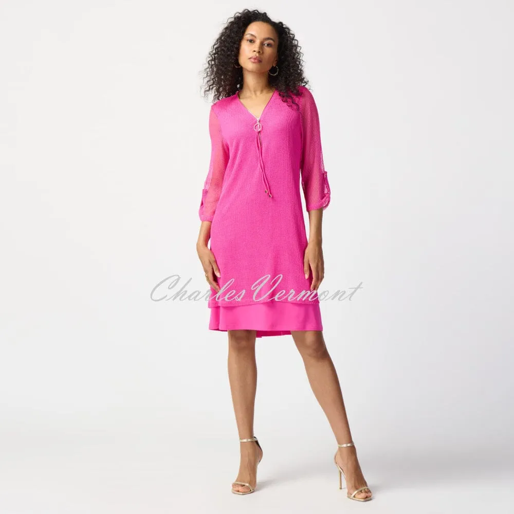 Joseph Ribkoff Mesh V-neck Dress - Style 241115 (Ultra Pink)