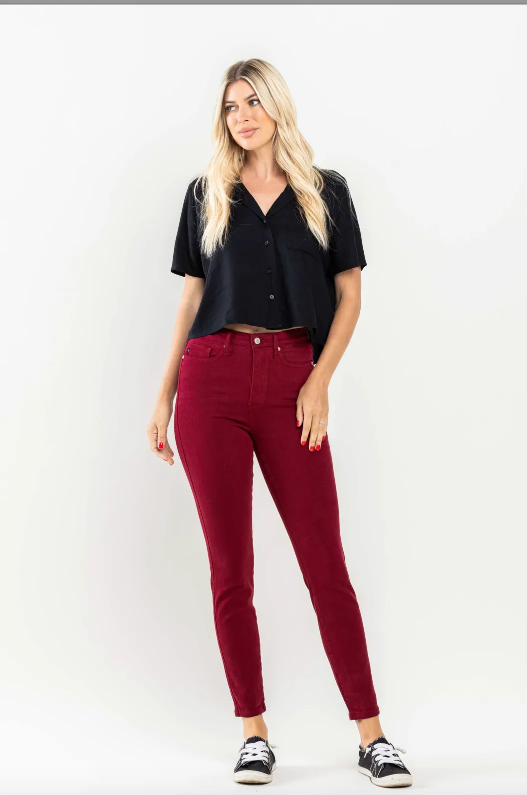 Judy Blue Tummy Control Skinny Jeans - Scarlet