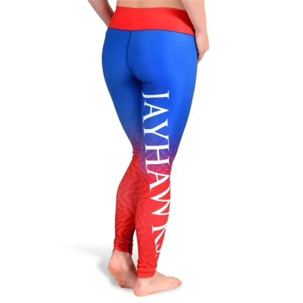 Kansas Jayhawks FC Women Blue Red Workout Performance Leggings