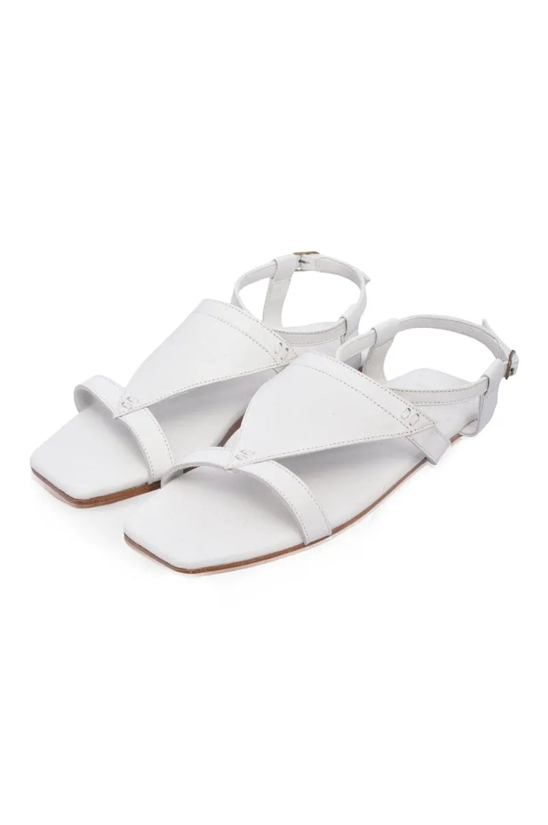 Kanvaz Ankle Strap Sandals in Pure White