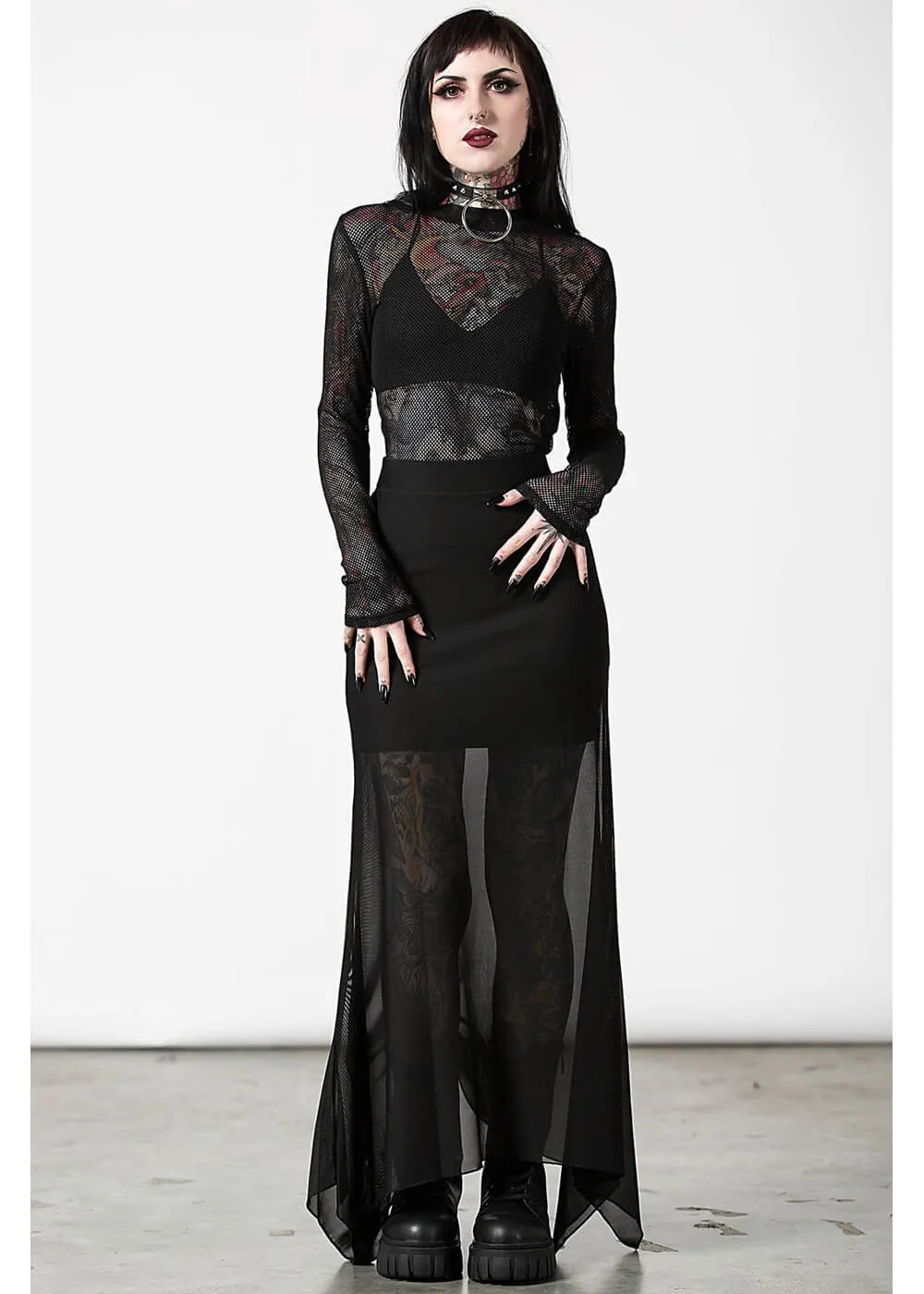 Killstar Death Star Mesh Maxi Skirt Black