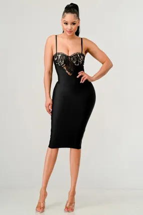 Lace Midi Cocktail Hour Bodycon Bandage Dress