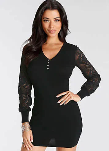 Lace Sleeve Knit Dress by Melrose | Look Again