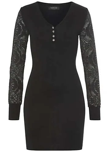 Lace Sleeve Knit Dress by Melrose | Look Again