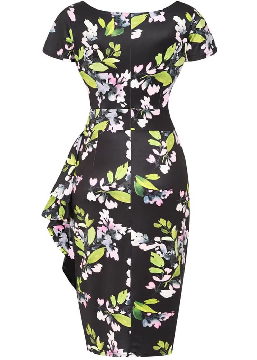 Lady V Elsie Night Floral 50's Pencil Dress Black