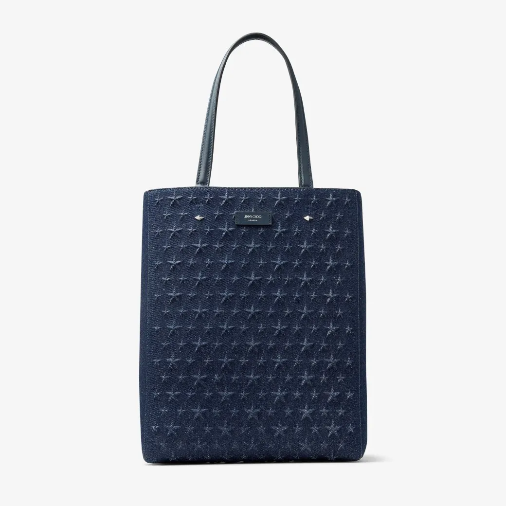 Lenny North-South M-M Dark Denim Embossed Tote Bag