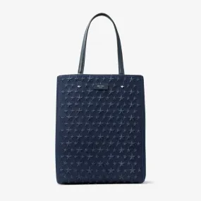 Lenny North-South M-M Dark Denim Embossed Tote Bag